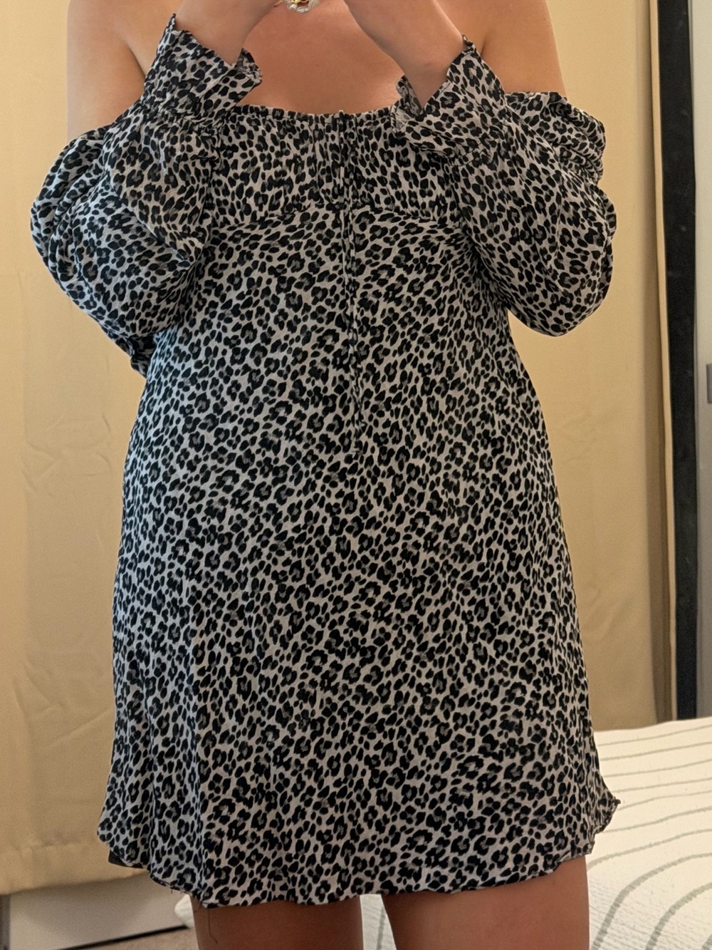 Zara Black and White Leopard-Print Long Sleeve Mini Dress - Picture 3 of 8